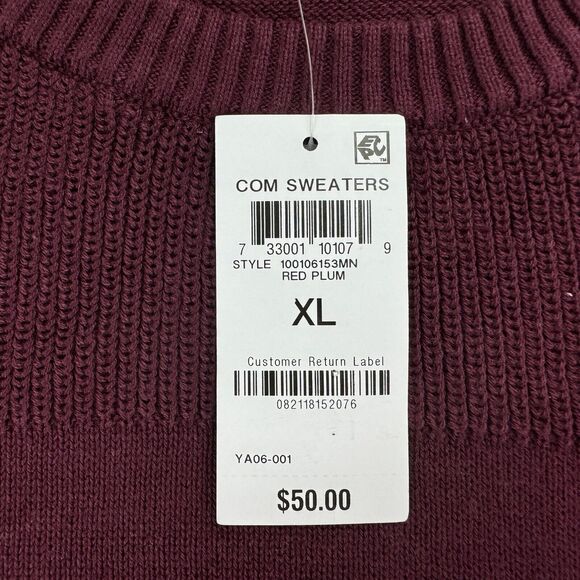 Club Room Mens Textured Cotton Crewneck Sweater Plum Red XL - Picture 2 of 4